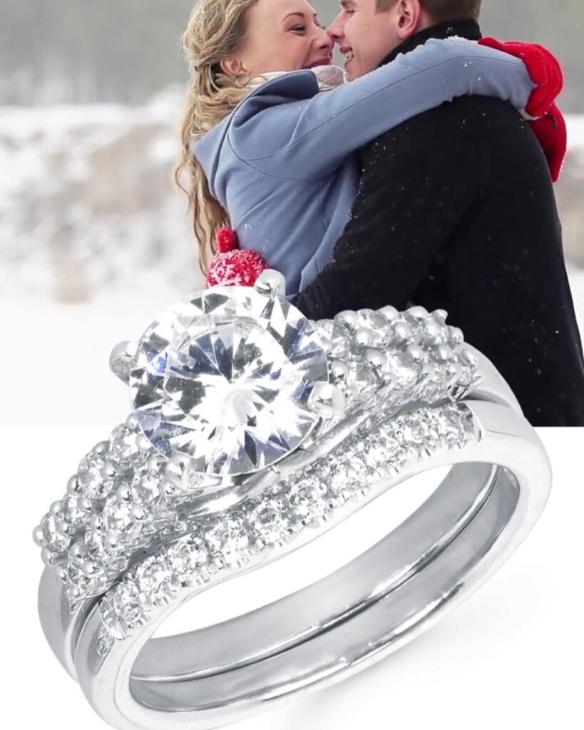 Couple joyfully embracing in a snowy setting